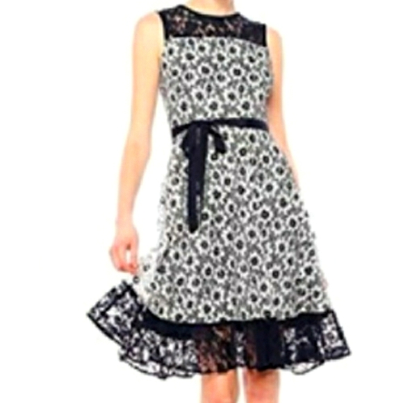 Nwt Ivory & Navy daisy print lace illusion midi dress Size 10 - Picture 2 of 8